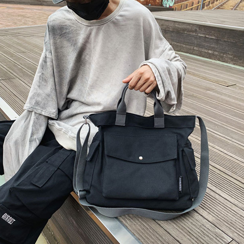 A new style of Hong Kong-style retro casual large-capacity tote canvas bag, fashionable and trendy, simple and versatile single-shoulder crossbody bag undefined
