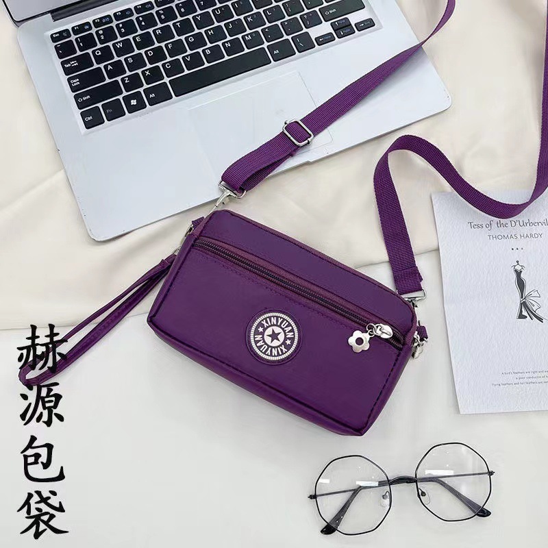 Three-layer zipper handbag for women, Oxford waterproof key storage bag, single-shoulder crossbody small square bag, casual and versatile undefined