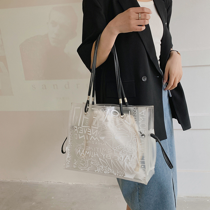Summer women's large-capacity 2022 new niche graffiti single-shoulder bag, fashionable and high-quality transparent jelly tote bag details Picture