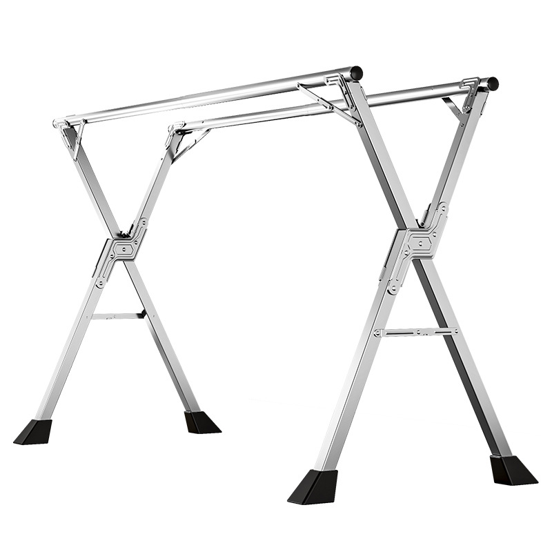 Mobile stainless steel floor-standing wardrobe rack, telescopic and folding clothes drying rack, thickened model for home balcony interior Item Picture