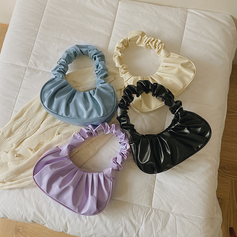 "Bag Girl 2022 New Korean-style single-shoulder dumpling bag, French bag, fashionable cloud bag, pleated hand-held armpit bag.