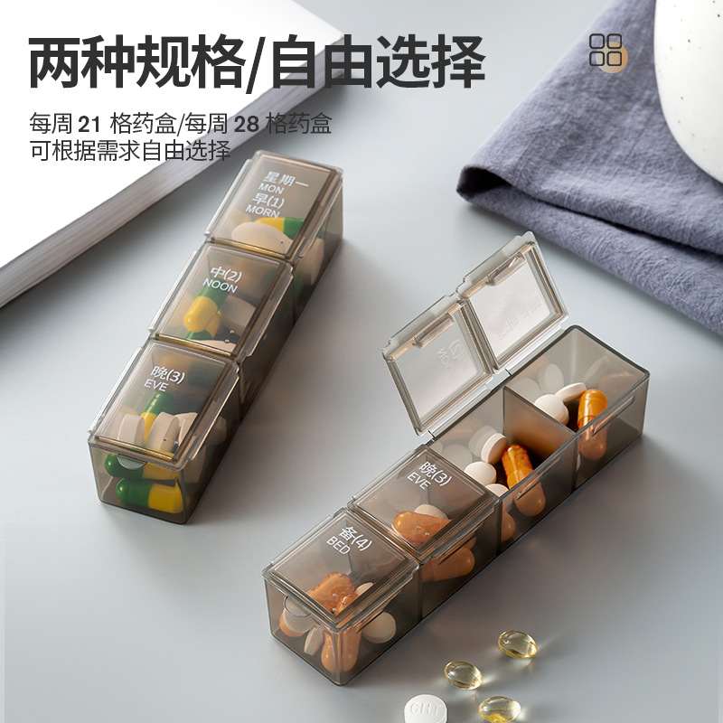 旅行药品分装盒分类21格28格收纳盒多格PP药盒便携分药器药盒 Application Scenario