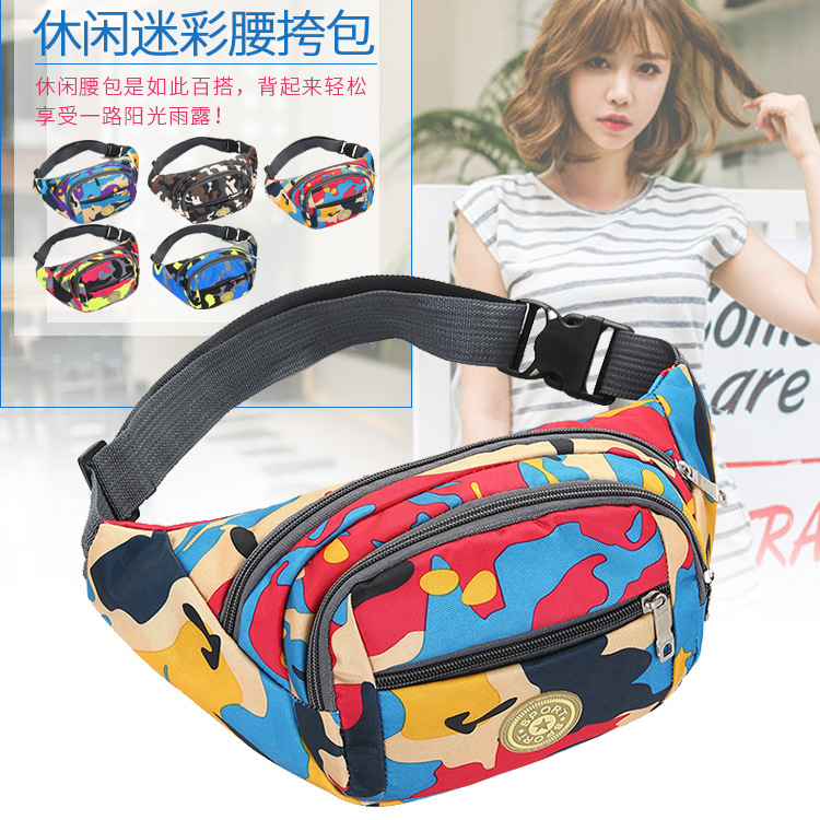 New multi-functional sports waist bag, waterproof for men and women, outdoor running, mobile phone chest bag, versatile camouflage Oxford cloth backpack details Picture