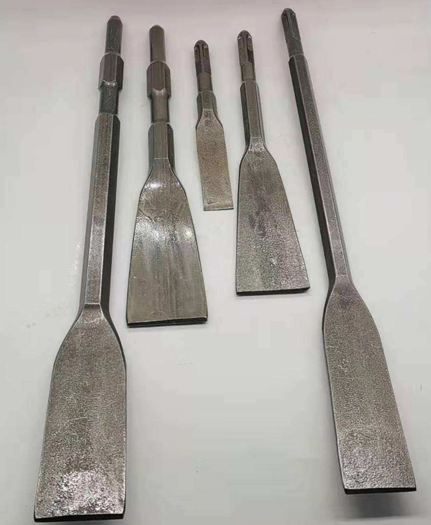 Electric hammer chisel for extended and widened concrete, thin flat chisel for slotting, long hexagonal square handle, four-pit electric hammer chisel