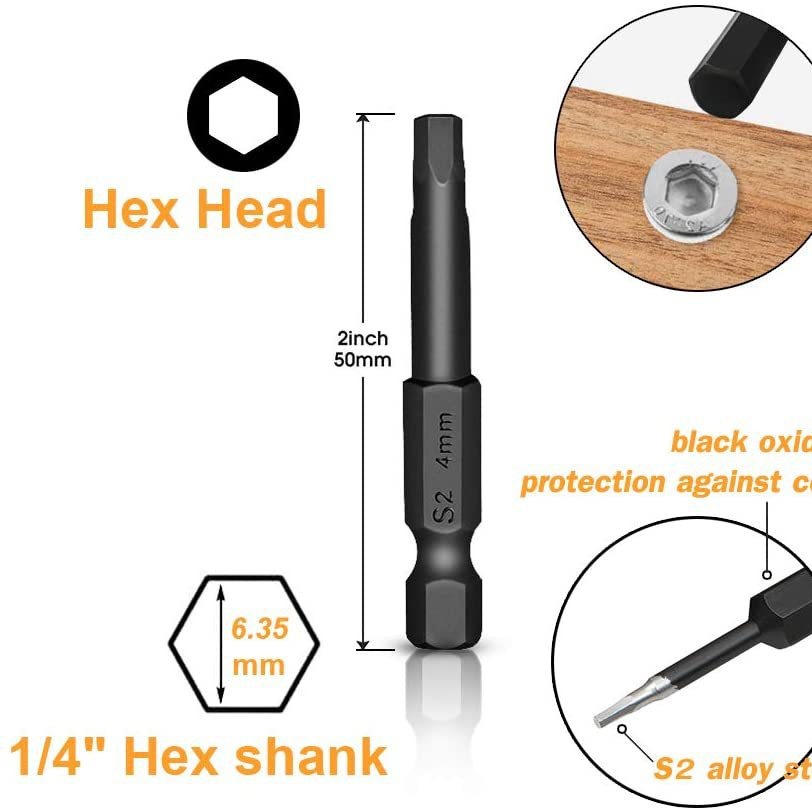 Black hexagon socket screwdriver set, 10PC imperial and 10PC metric blackened 1/4 hexagon handle magnetic screw screwdriver Specification image