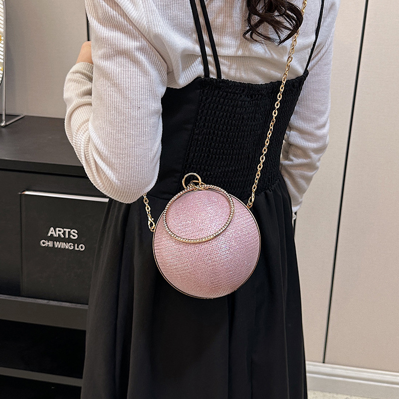 Spherical small round bag 2023 new style shiny diamond coin purse, fashionable circular dinner bag, personalized single-shoulder crossbody bag details Picture
