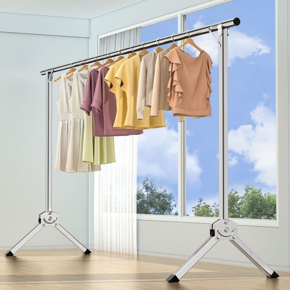 Stainless steel folding single-pole clothes drying rack, floor-standing household balcony telescopic clothes drying rack, a perfect tool for drying clothes and quilts details Picture