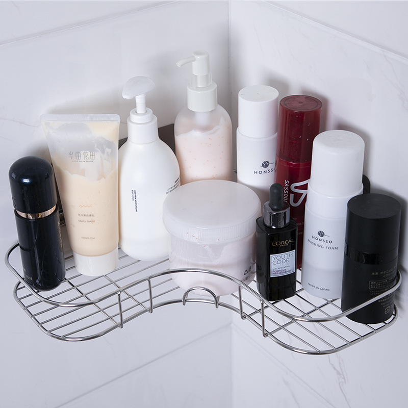 Stainless steel corner bathroom storage rack, no need for drilling, bathroom washbasin storage rack, toilet wall triangular rack undefined