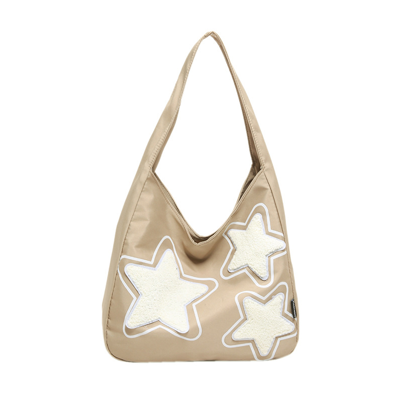 New five-pointed star nylon tote single-shoulder bag, large-capacity casual college student class underarm bag, commuter women's bag undefined