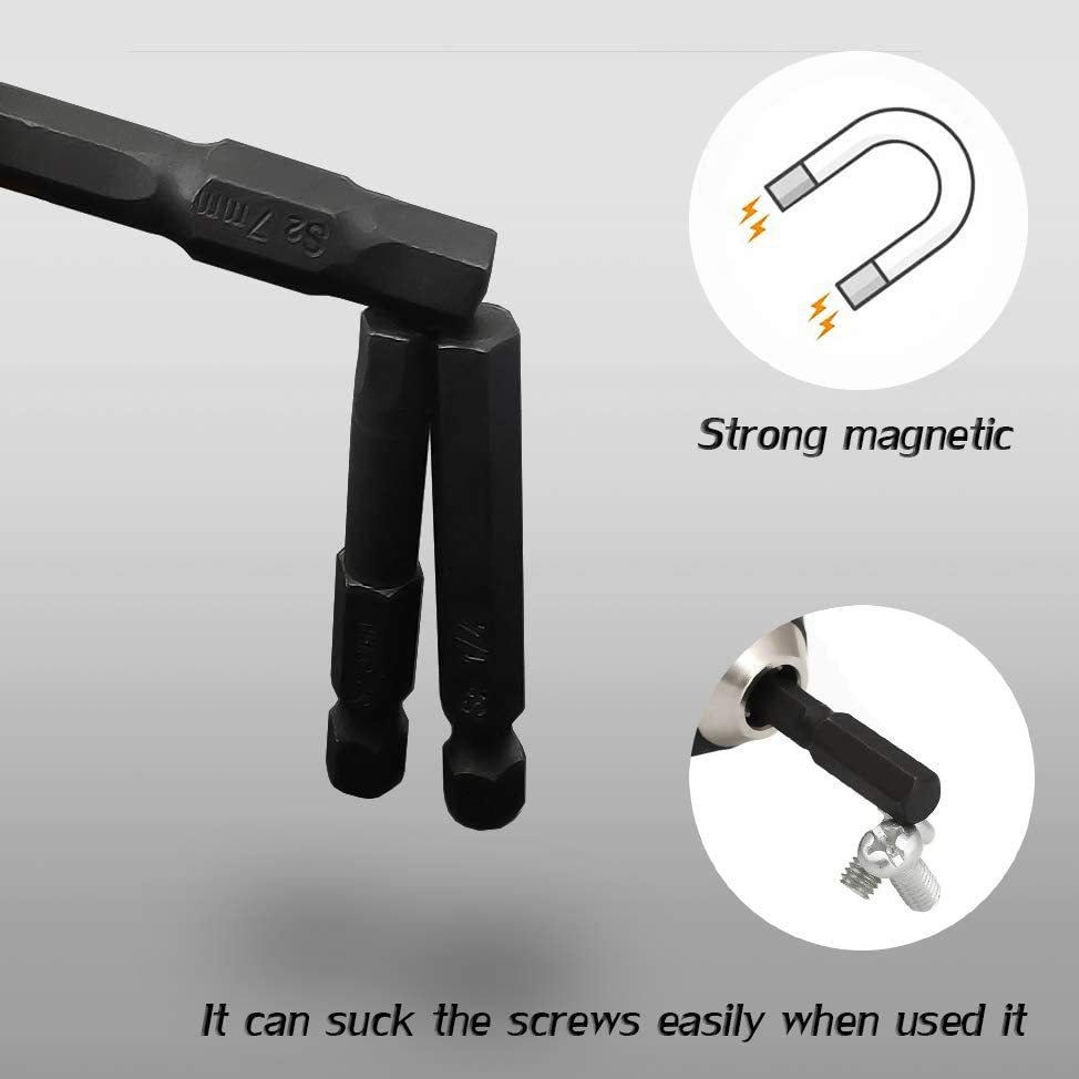 Black hexagon socket screwdriver set, 10PC imperial and 10PC metric blackened 1/4 hexagon handle magnetic screw screwdriver details Picture
