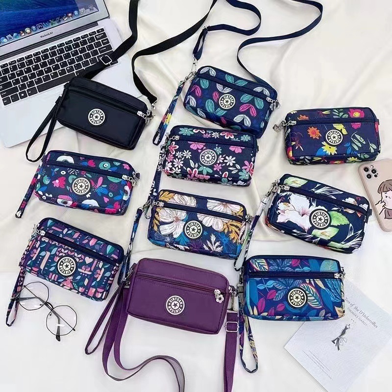 Three-layer zipper handbag for women, Oxford waterproof key storage bag, single-shoulder crossbody small square bag, casual and versatile details Picture