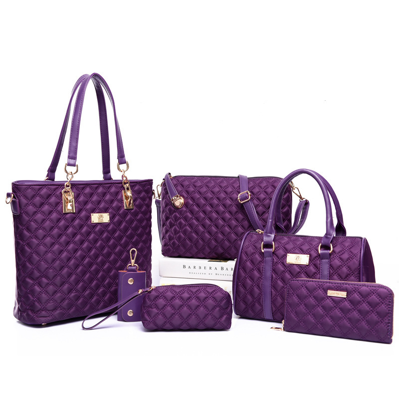 The 2022 new multi-piece set of women's bags with nylon embroidered thread and checkered pattern, a six-piece women's bag undefined