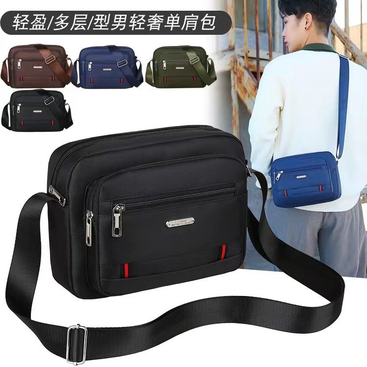 Nylon men's bag, single-shoulder bag, sporty business crossbody bag, waterproof large-capacity men's backpack, trendy men's crossbody bag, casual bag