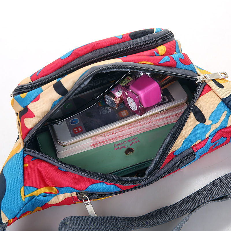 New multi-functional sports waist bag, waterproof for men and women, outdoor running, mobile phone chest bag, versatile camouflage Oxford cloth backpack Specification image