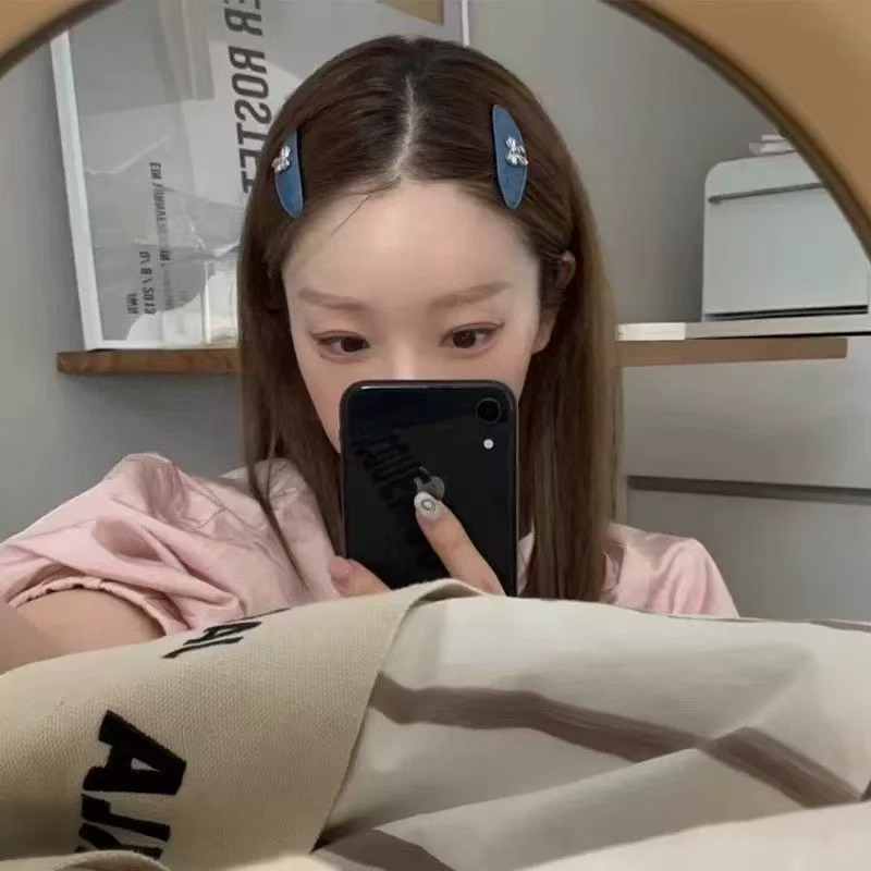 小众浅色牛仔金属蝴蝶结发夹爱心新款小清新刘海夹侧边碎发卡发饰图