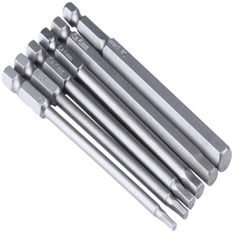 Hexagon socket screwdriver, electric screw, magnetic screwdriver tip, air screwdriver, hexagon socket screwdriver head, 1/4 handle, 100 length, 6PC set details Picture
