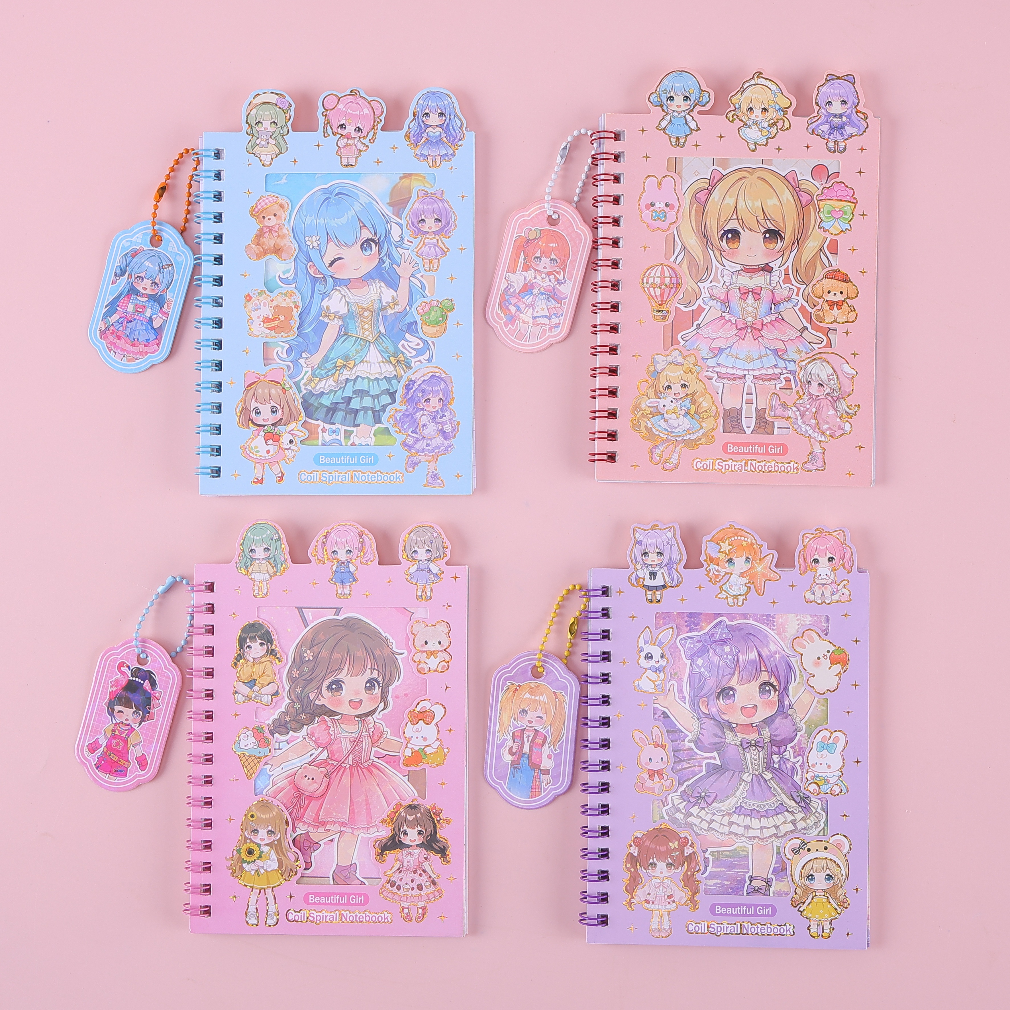 Cartoon dress-up sticker book material book Cute coil journal material book Writing book journal three-in-one details Picture