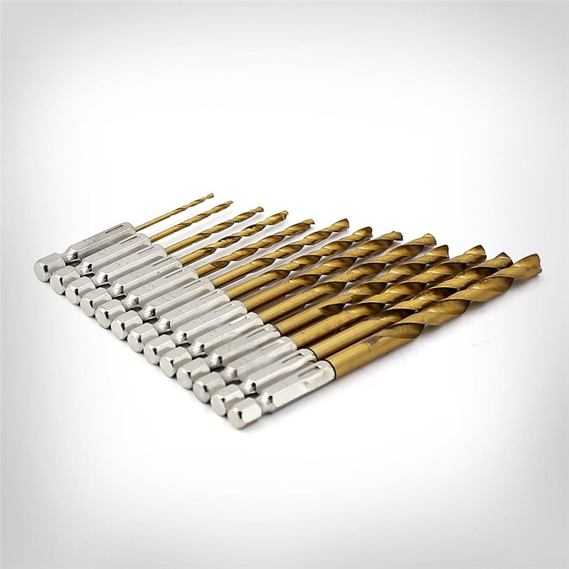Hexagonal handle titanium-coated wood twist drill, titanium-coated 13PC air screwdriver set, high-speed steel electric twist drill bit Specification image