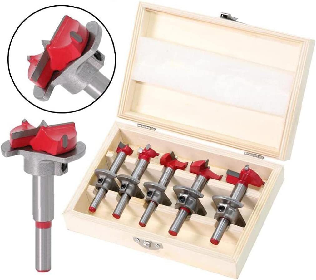 Positioning woodworking hole opener set 5PC hard alloy flat wing drill limit adjustable hinge reaming drill bit full image