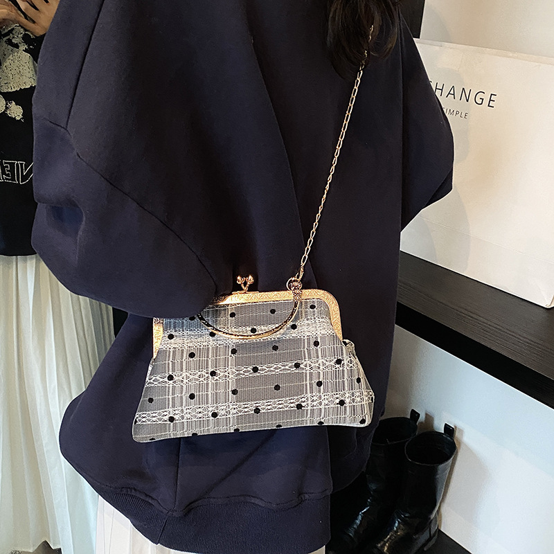 Fashionable bamboo joint handbag 2024 autumn new lace polka dot shell bag chain commuter crossbody single-shoulder bag Specification image