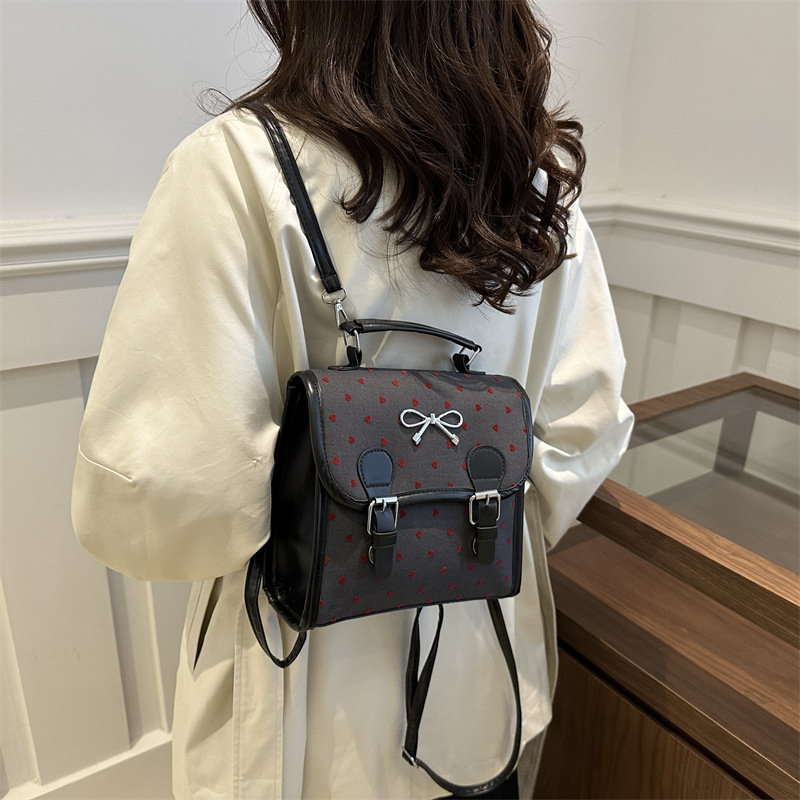 Simple and lightweight student backpack, women's casual and fashionable handbag, 2024 autumn new polka dot bow crossbody bag Specification image