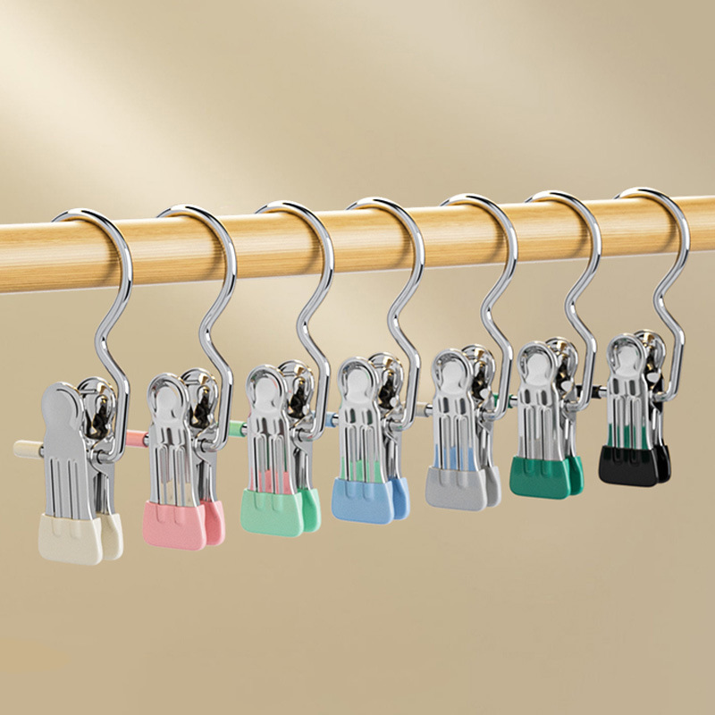 Three-shaped clip, stainless steel hook, three-shaped clip, household plastic-coated seamless storage and drying, hat clip, silk scarf and scarf clip Specification image