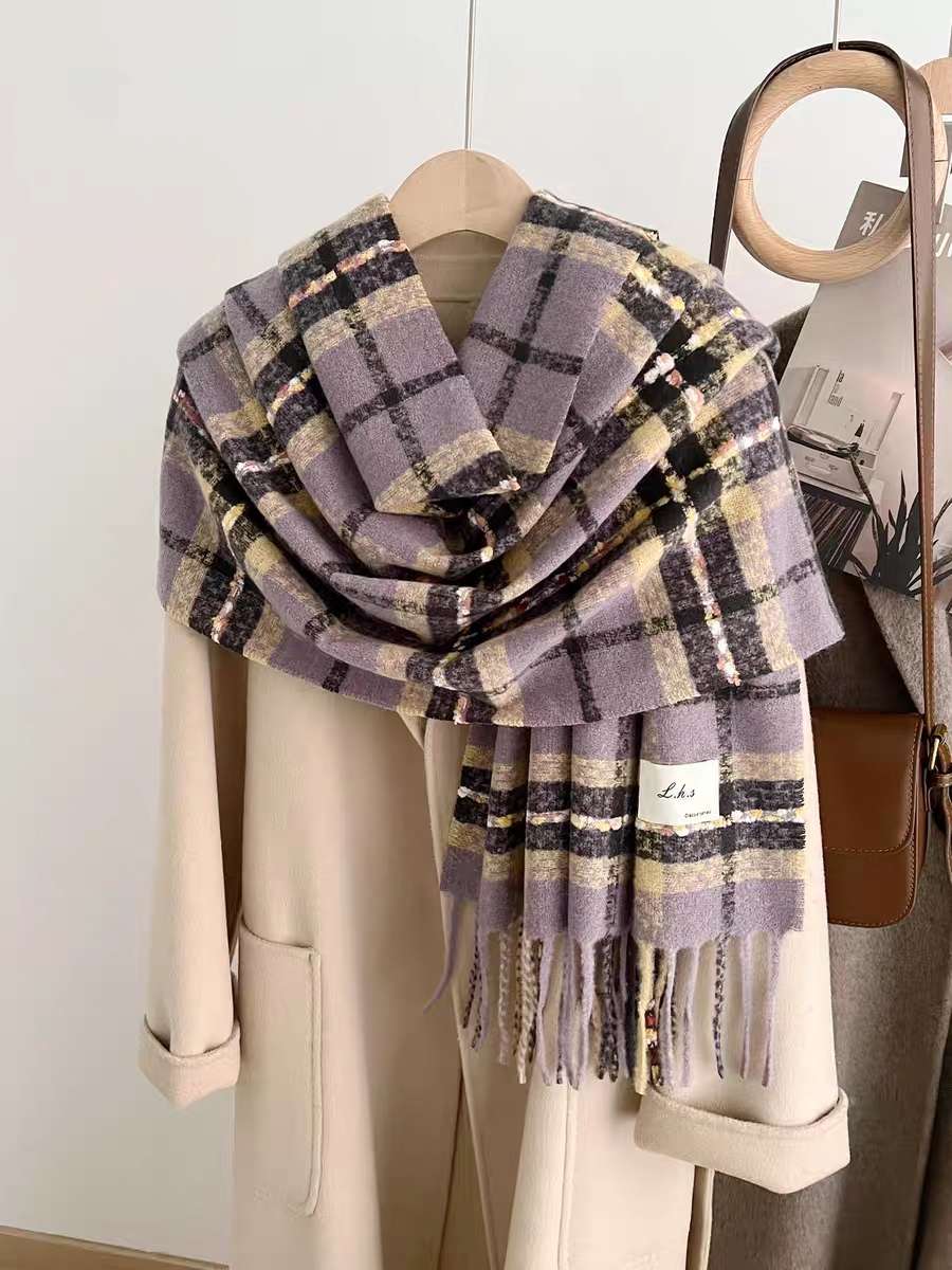 Autumn and winter atmosphere check scarf, retro tassel warm large shawl scarf, herringbone scarf detail image 2
