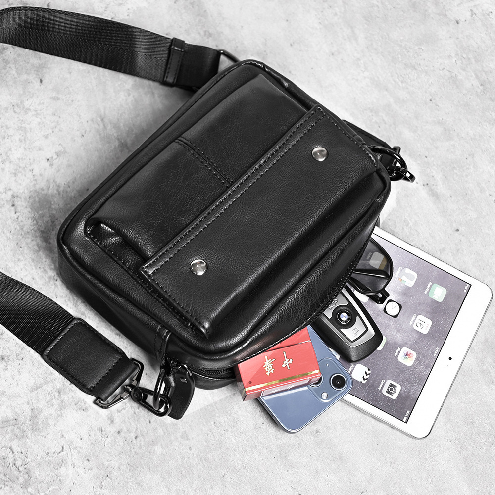 2024 New men's single-shoulder bag, a trendy leather sporty casual crossbody bag, a batch of Korean-style small crossbody bags for young people Specification image