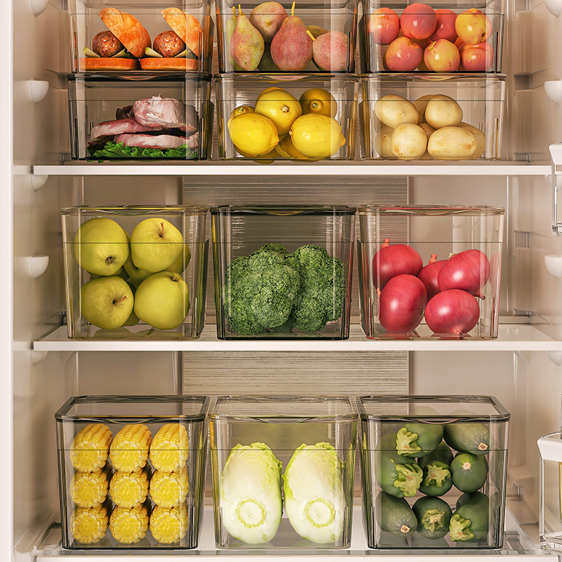 Refrigerator storage box, transparent large-capacity fruit and vegetable storage box, refrigerated and frozen water draining and preservation box, organizing box details Picture