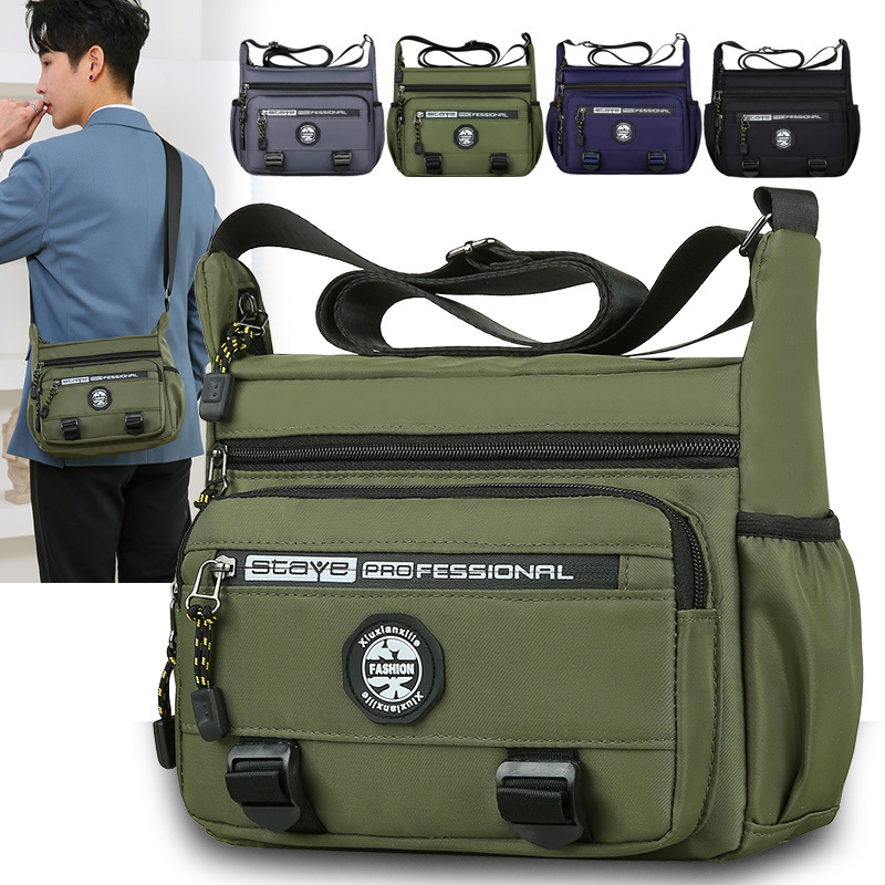 Cross-border men's single-shoulder bag, simple and casual crossbody bag, large-capacity multi-layer backpack, Oxford cloth business commuting men's bag full image
