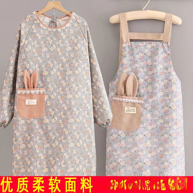 兔子帆布款长袖围裙厨房做饭女新款时尚韩版透气清洁罩衣工作服