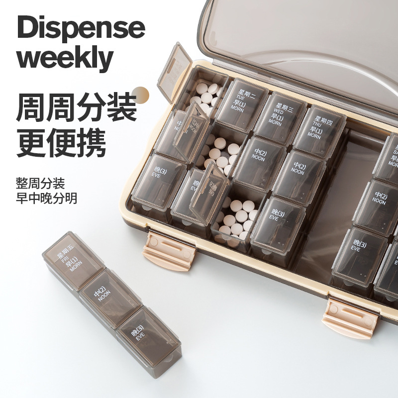 旅行药品分装盒分类21格28格收纳盒多格PP药盒便携分药器药盒 details Picture