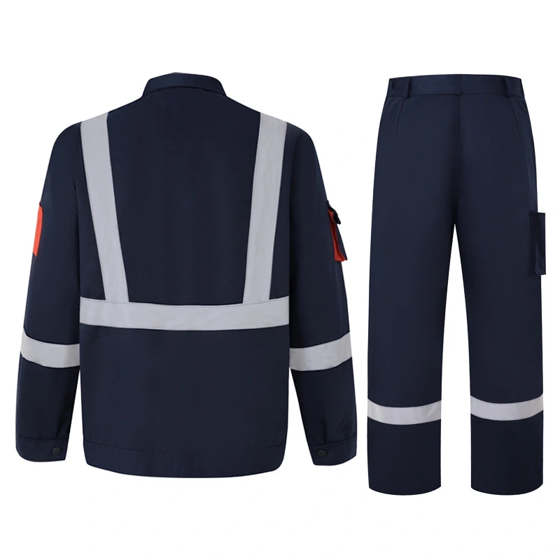 Export European code polyester-polyester twill long-sleeved reflective strip two-piece work clothes, auto repair work clothes, workshop factory uniforms, labor protection clothing, spring and autumn long-sleeved work clothes, men's dirt-resistant and wear-resistant labor protection clothing wholesale, auto repair clothing, workshop factory uniforms, construction site uniforms detail image 2