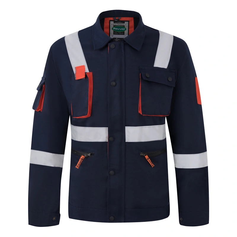 Export European code polyester-polyester twill long-sleeved reflective strip two-piece work clothes, auto repair work clothes, workshop factory uniforms, labor protection clothing, spring and autumn long-sleeved work clothes, men's dirt-resistant and wear-resistant labor protection clothing wholesale, auto repair clothing, workshop factory uniforms, construction site uniforms detail image 3