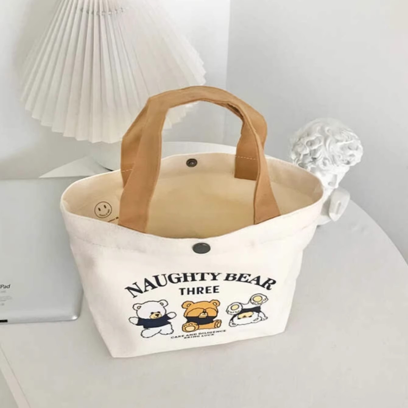 New bear canvas bag for female students, portable for work, small size, hand-held bento bag, handbag, canvas bag, gift bag Specification image