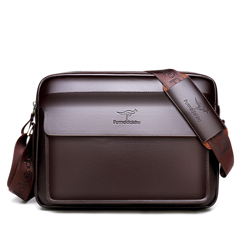 Factory wholesale kangaroo PU men's single-shoulder bags, men's crossbody bags, briefcases, business casual men's backpacks, horizontal styles Item Picture