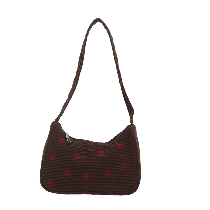 Japanese-style artistic corduroy underarm bag for girls, casual student, simple and fresh printed commuter, Korean-style single-shoulder bag Item Picture