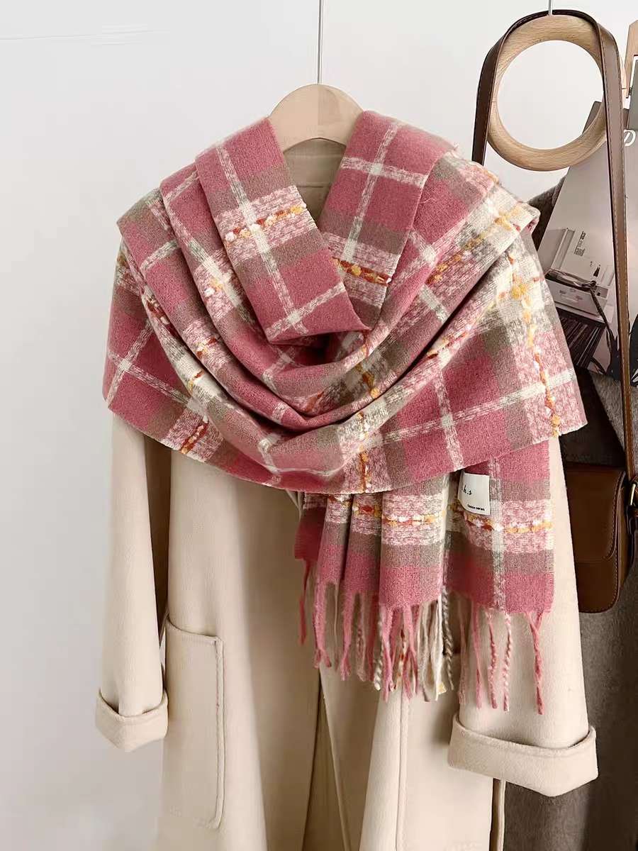 Autumn and winter atmosphere check scarf, retro tassel warm large shawl scarf, herringbone scarf detail image 3