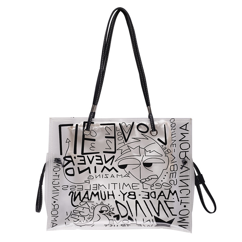 Summer women's large-capacity 2022 new niche graffiti single-shoulder bag, fashionable and high-quality transparent jelly tote bag Item Picture
