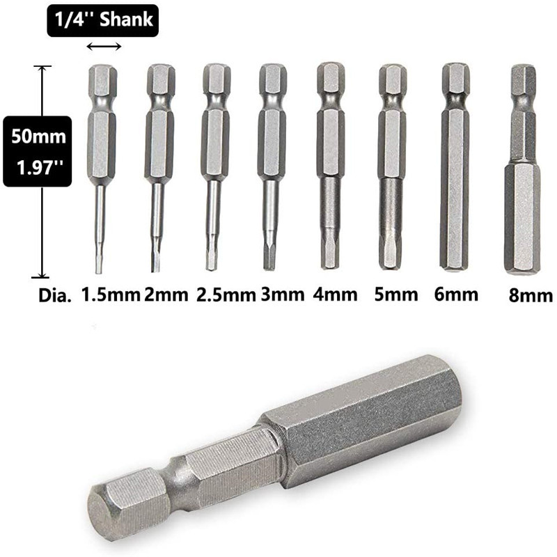 50mm长S2内六角批头套装电钻头H1.5-8带磁电批头内六方钻头风批头 Item Picture