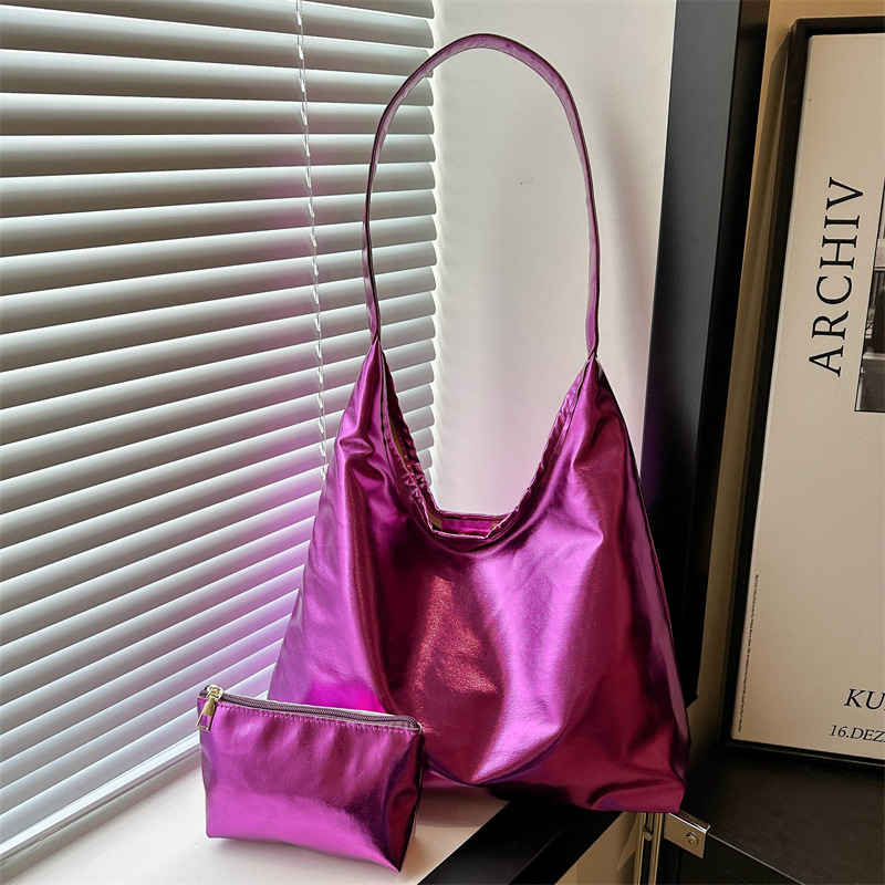 Shiny two-piece underarm women's bag 2024 Autumn new style, fashionable and simple, large-capacity and stylish single-shoulder tote bag full image