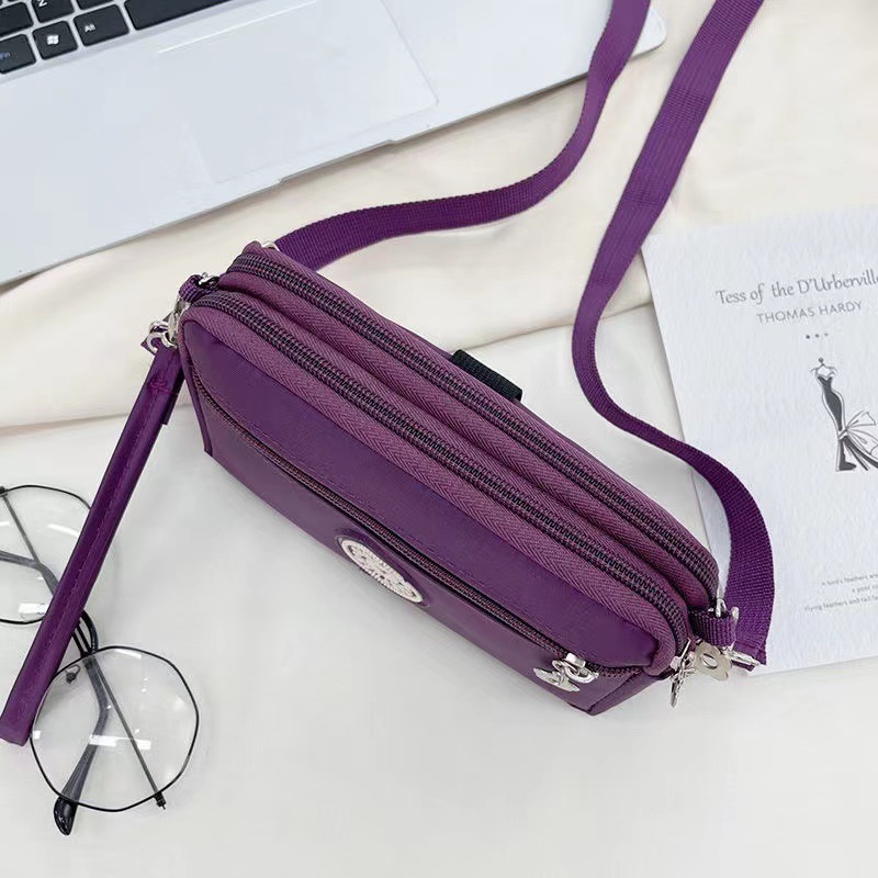 Three-layer zipper handbag for women, Oxford waterproof key storage bag, single-shoulder crossbody small square bag, casual and versatile Specification image
