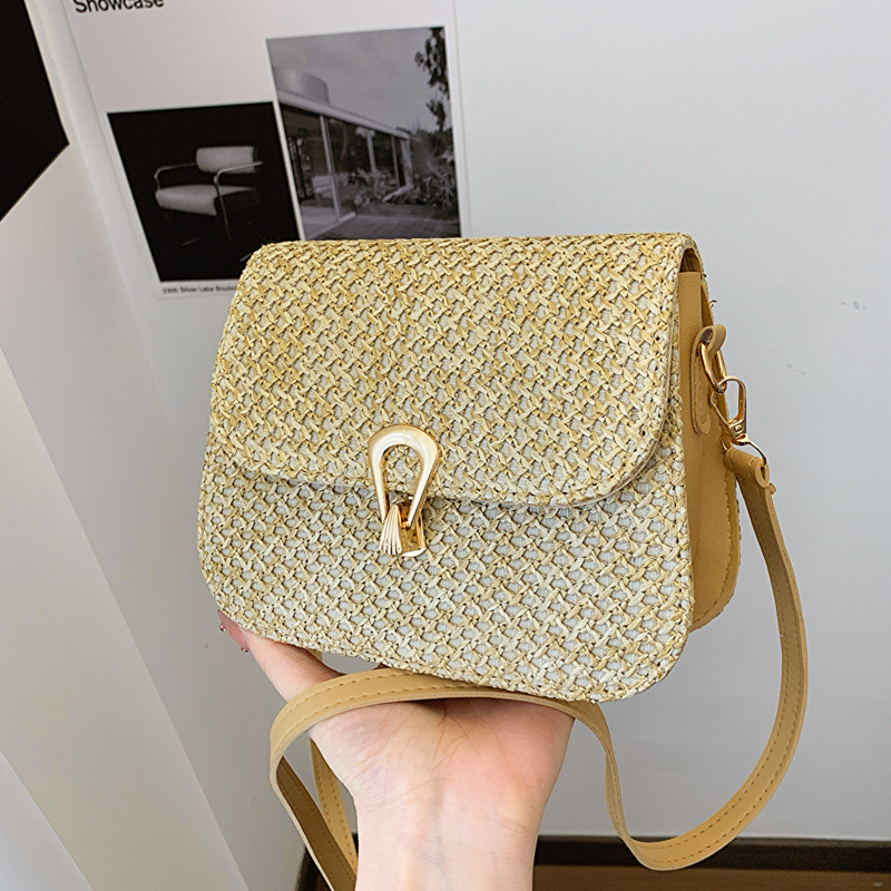 Woven fashion Korean version 2024 Autumn new versatile ins single-shoulder crossbody bag with lock buckle, stylish small square bag for cross-border full image