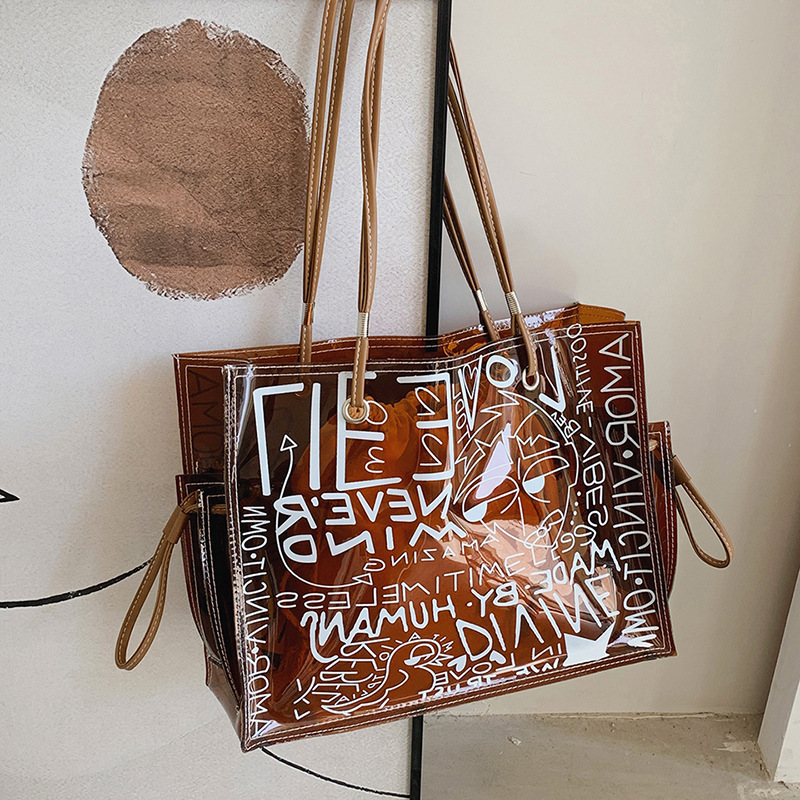 Summer women's large-capacity 2022 new niche graffiti single-shoulder bag, fashionable and high-quality transparent jelly tote bag undefined