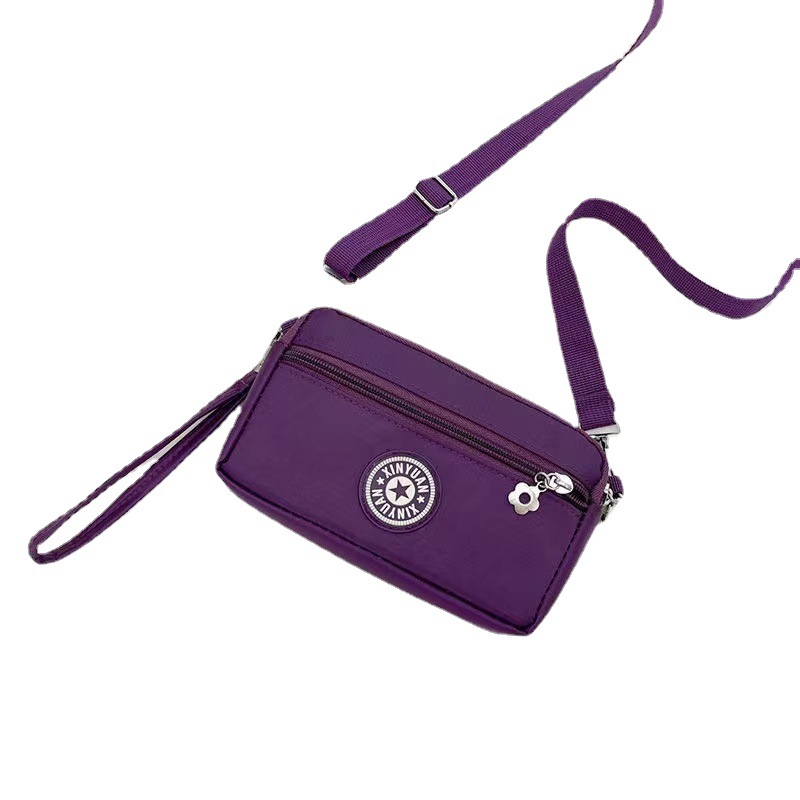 Three-layer zipper handbag for women, Oxford waterproof key storage bag, single-shoulder crossbody small square bag, casual and versatile Item Picture
