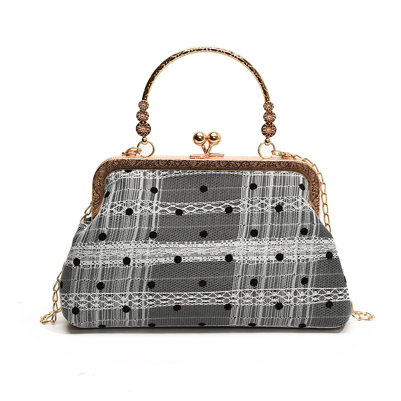 Fashionable bamboo joint handbag 2024 autumn new lace polka dot shell bag chain commuter crossbody single-shoulder bag undefined