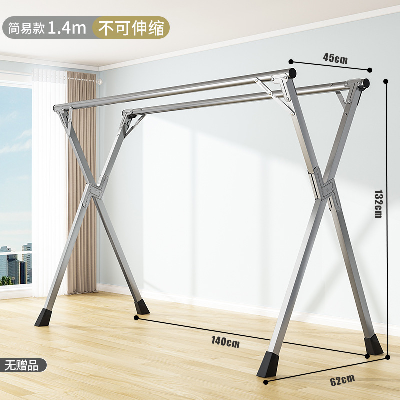 Mobile stainless steel floor-standing wardrobe rack, telescopic and folding clothes drying rack, thickened model for home balcony interior undefined