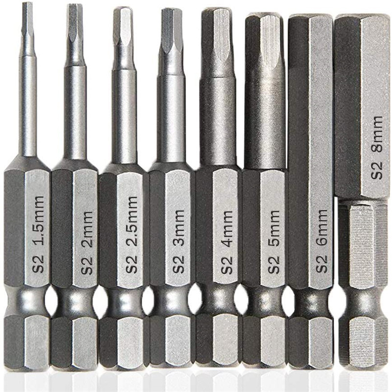 50mm长S2内六角批头套装电钻头H1.5-8带磁电批头内六方钻头风批头