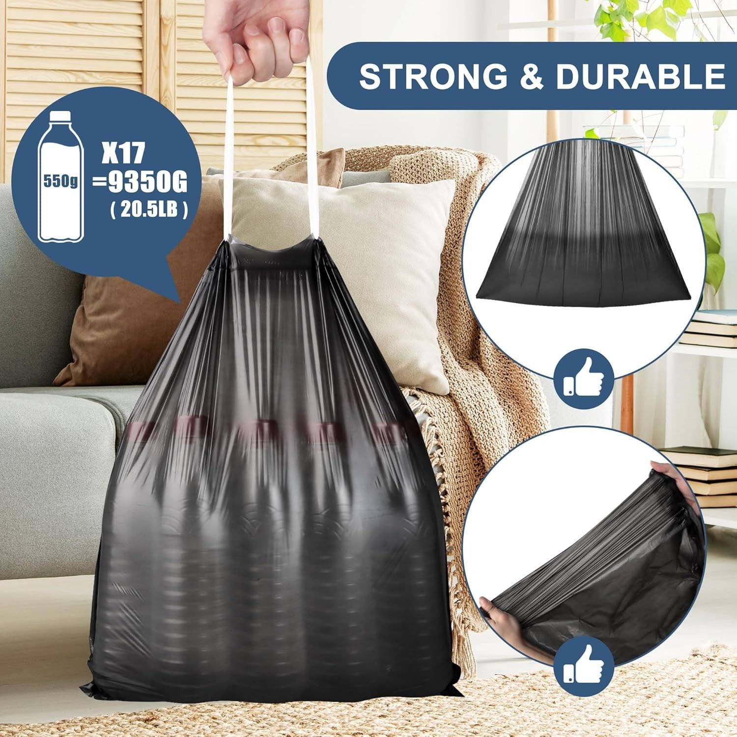 Mugwort mosquito repellent garbage bags, household hand-held drawstring bags, kitchen thickened medium and large-sized tear-free extra thick cleaning bags undefined