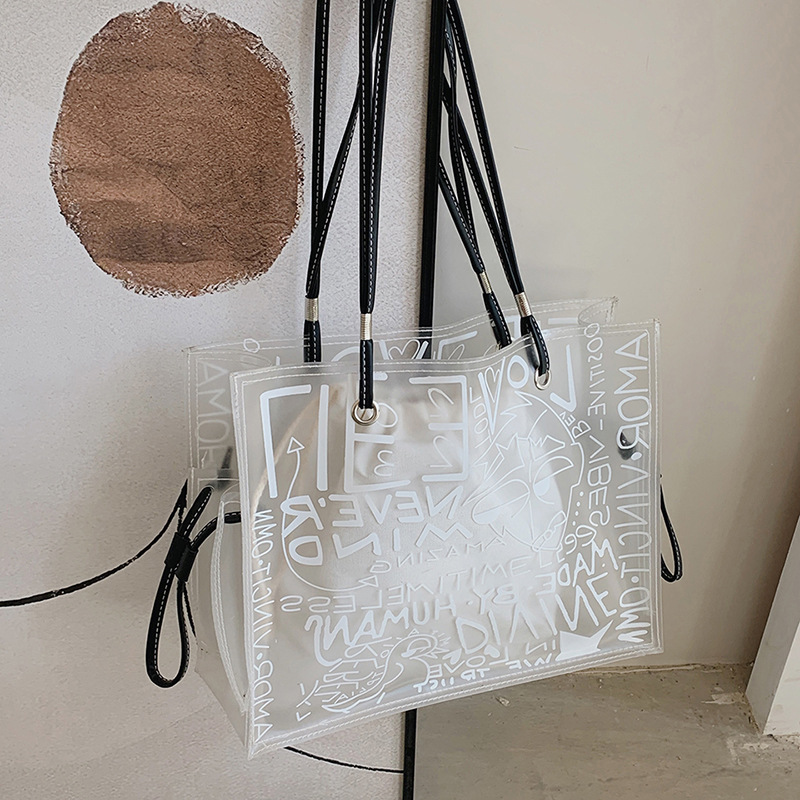 Summer women's large-capacity 2022 new niche graffiti single-shoulder bag, fashionable and high-quality transparent jelly tote bag undefined